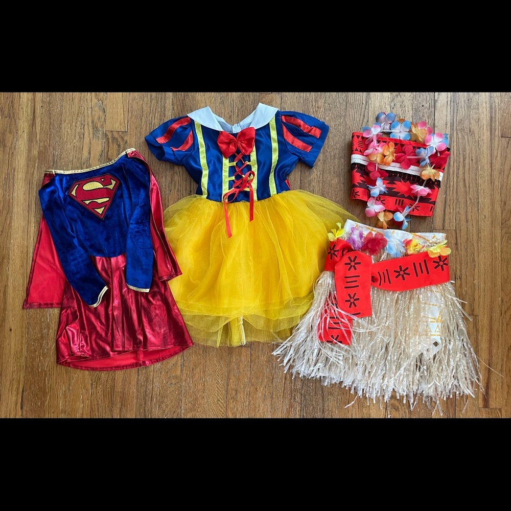 Girls Dress Up Costumes Size Small - Moana, Supergirl, Snow White